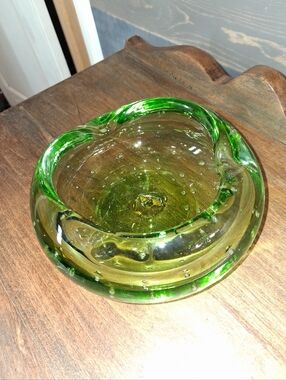 Murano Glass Controlled Bubble Glass Bowl Green MCM